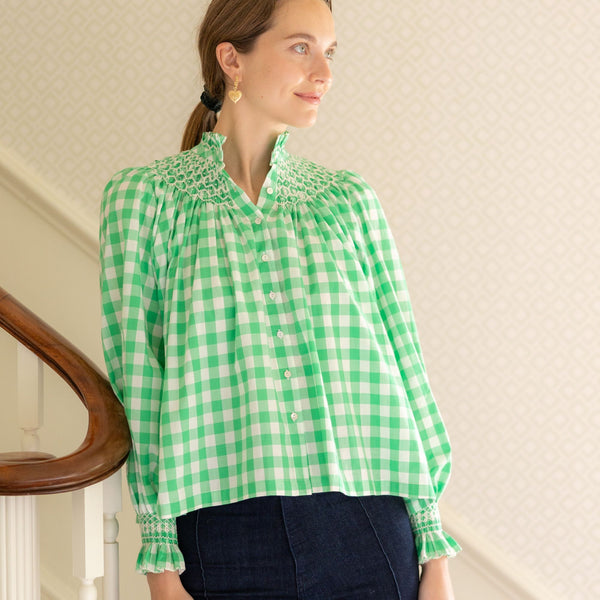 Scholl Blouse Green Apple Gingham with Sorbet Hand Smocking  Edition 43