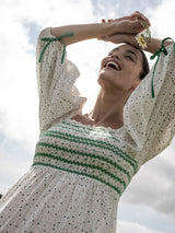 Josefine Butler Dress Frobscottle Spot with Cool as a Cucumber Hand Smocking