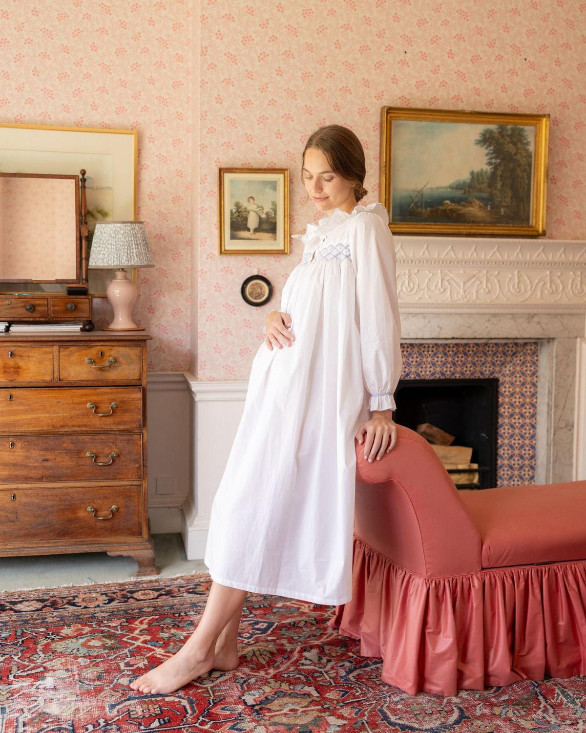 Mother Teresa Nursing & Maternity Dress Long Sleeves Mermaid Tail Forget Me Not Hand Smocking