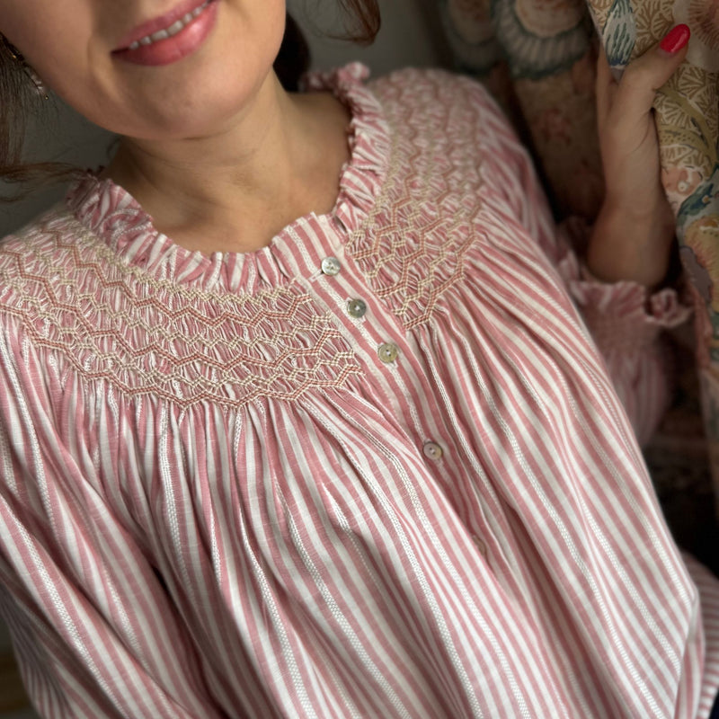 Cleopatra Blouse Cinnamon Stripes with Vanilla Spice Hand Smocking Edition 21