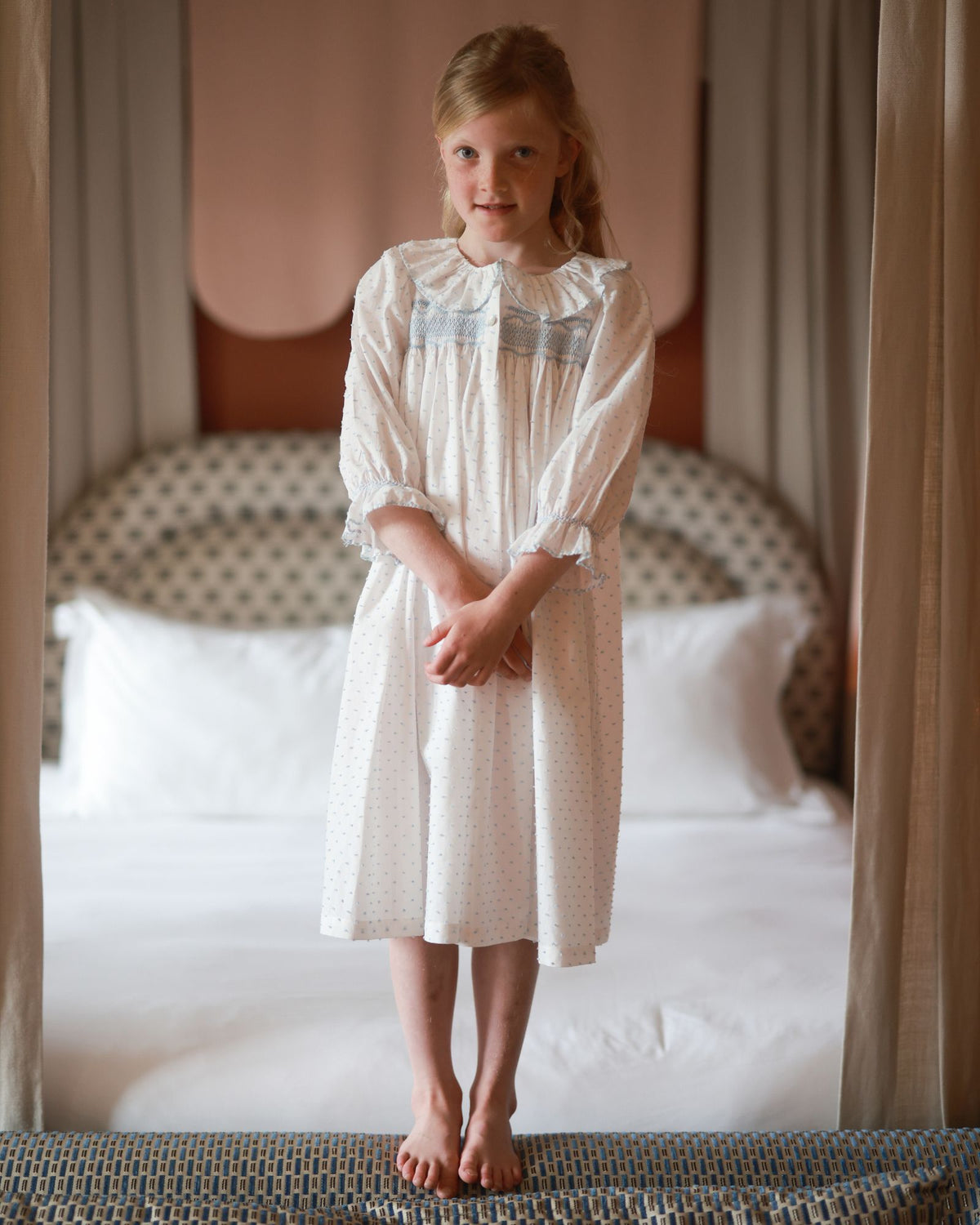 Nightingale Dress Forget Me Not Plumetti Delphinium Hand Smocking