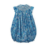 Coco Romper with White Horses Hand Smocking made with Liberty Margaret Annie Azure