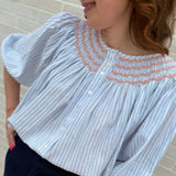 Cleopatra Blouse Oyster Bay Stripes with Bellini Hand Smocking Edition 18