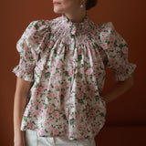 Scholl Short Sleeve Blouse with Generous Gardener Hand Smocking Made with Liberty Carmine Rose Pink Edition 41
