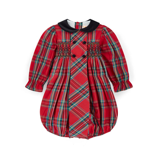 Margaret Thatcher Romper Red Royal Stewart with Nutcracker Hand Smocking