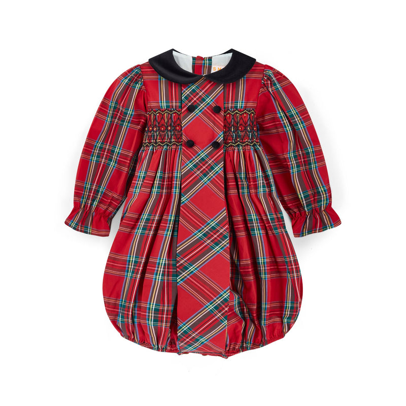 Margaret Thatcher Romper Red Royal Stewart with Nutcracker Hand Smocking