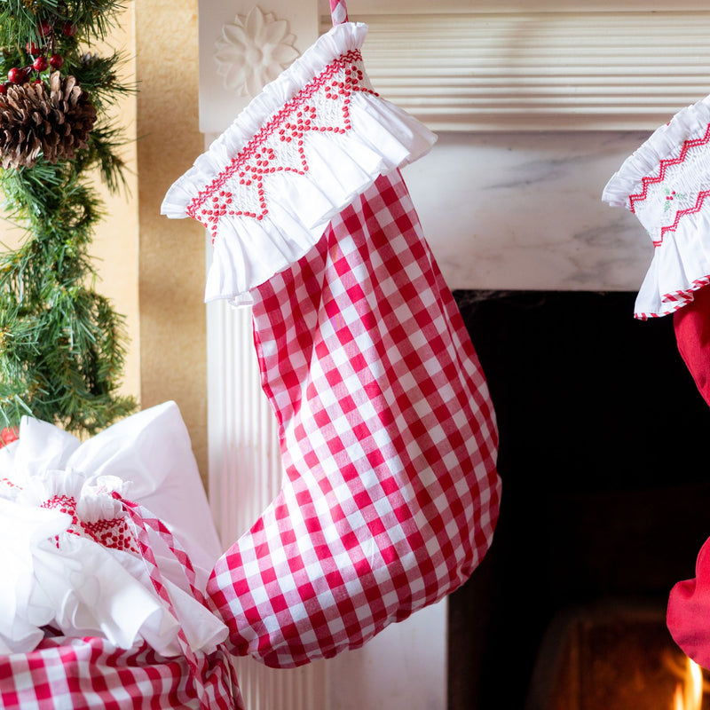 Edit58 x Smock London Red Gingham Smocking with Crimson Ribbon Hand Smocking