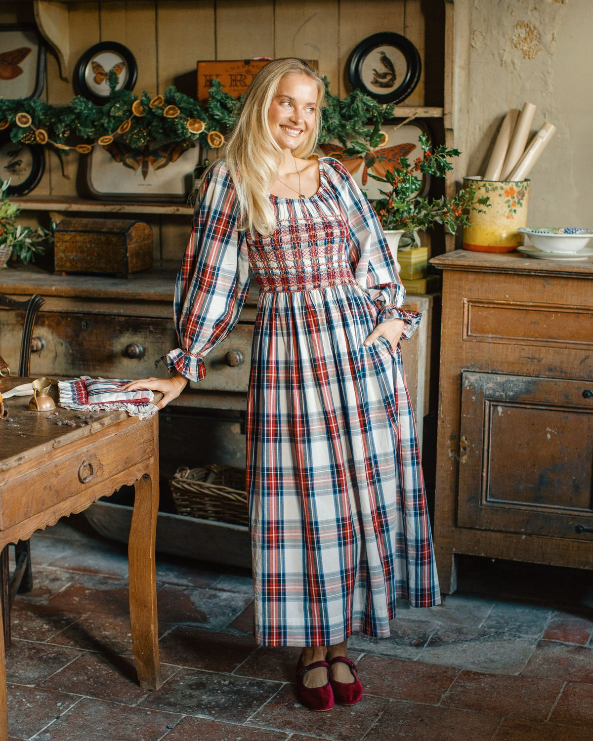 Amelia Earhart Dress Britannia Check Winter Hand Smocking
