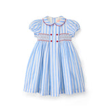 Thatcher Dress Sailor Stripe with White Heart Hand Smocking