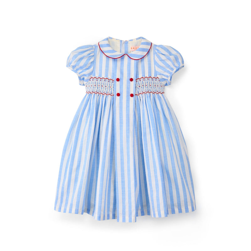 Thatcher Dress Sailor Stripe with White Heart Hand Smocking