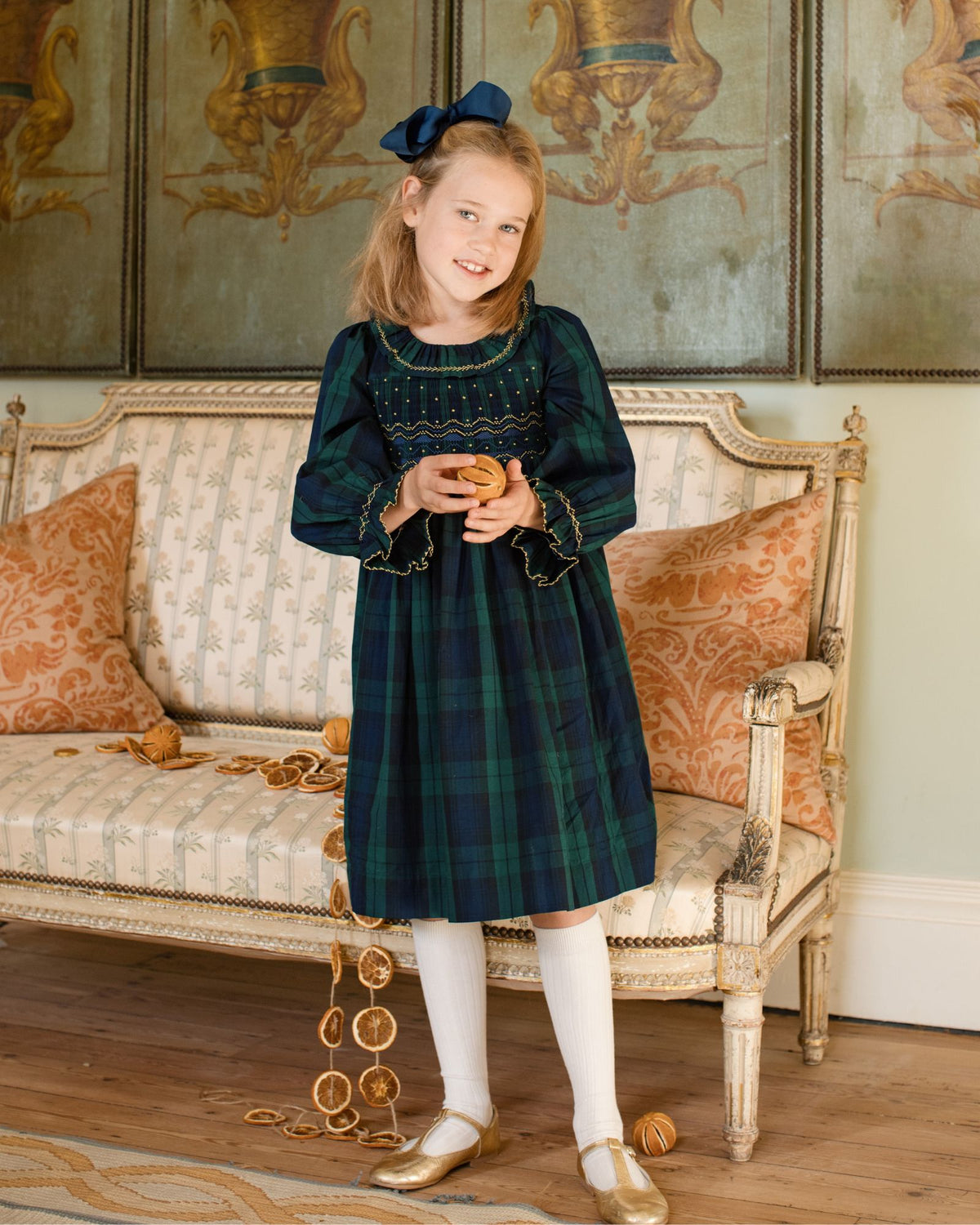 Katherine Johnson Dress Blackwatch Tartan with Midnight Star Hand Smocking