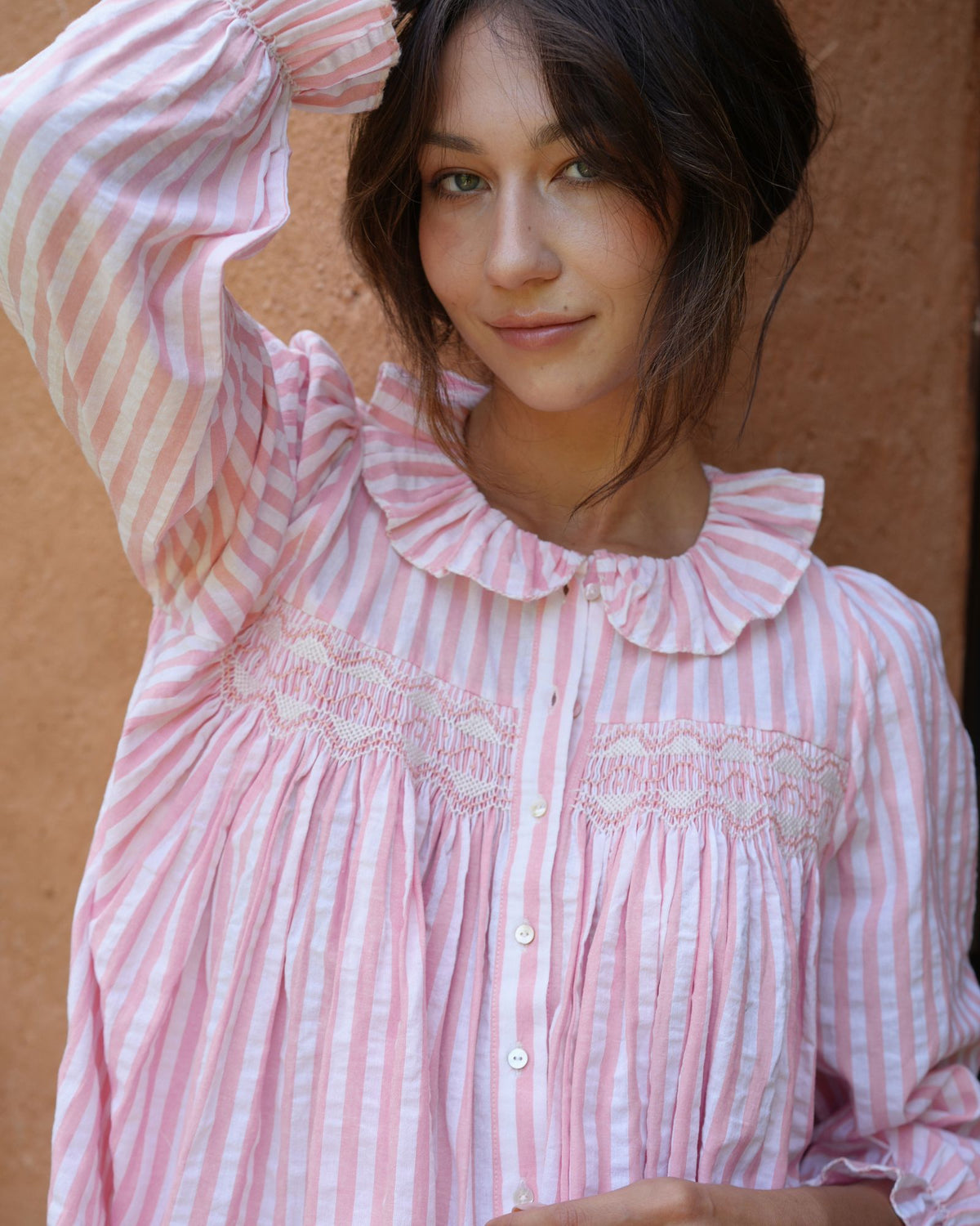 Betsy Fry Blouse Georgia Peach Stripe with Milkshake Hand Smocking Edition 21