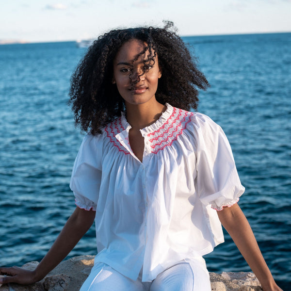 Cleopatra Blouse White with Girl About Town Hand Smocking