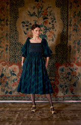 Ella Fitzgerald Women's Dress Black Watch Tartan with Royal Navy Hand Smocking