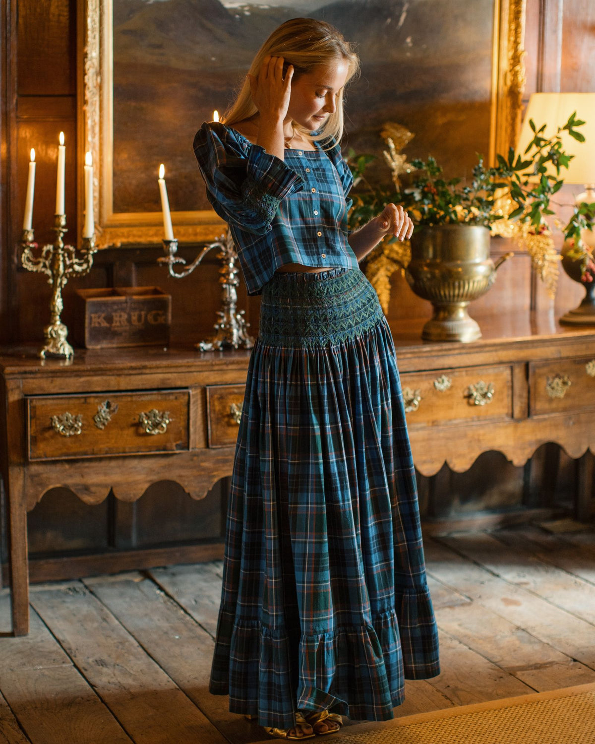 Maxi Sullivan Skirt St Andrews Tartan with Holly Leaf Hand Smocking