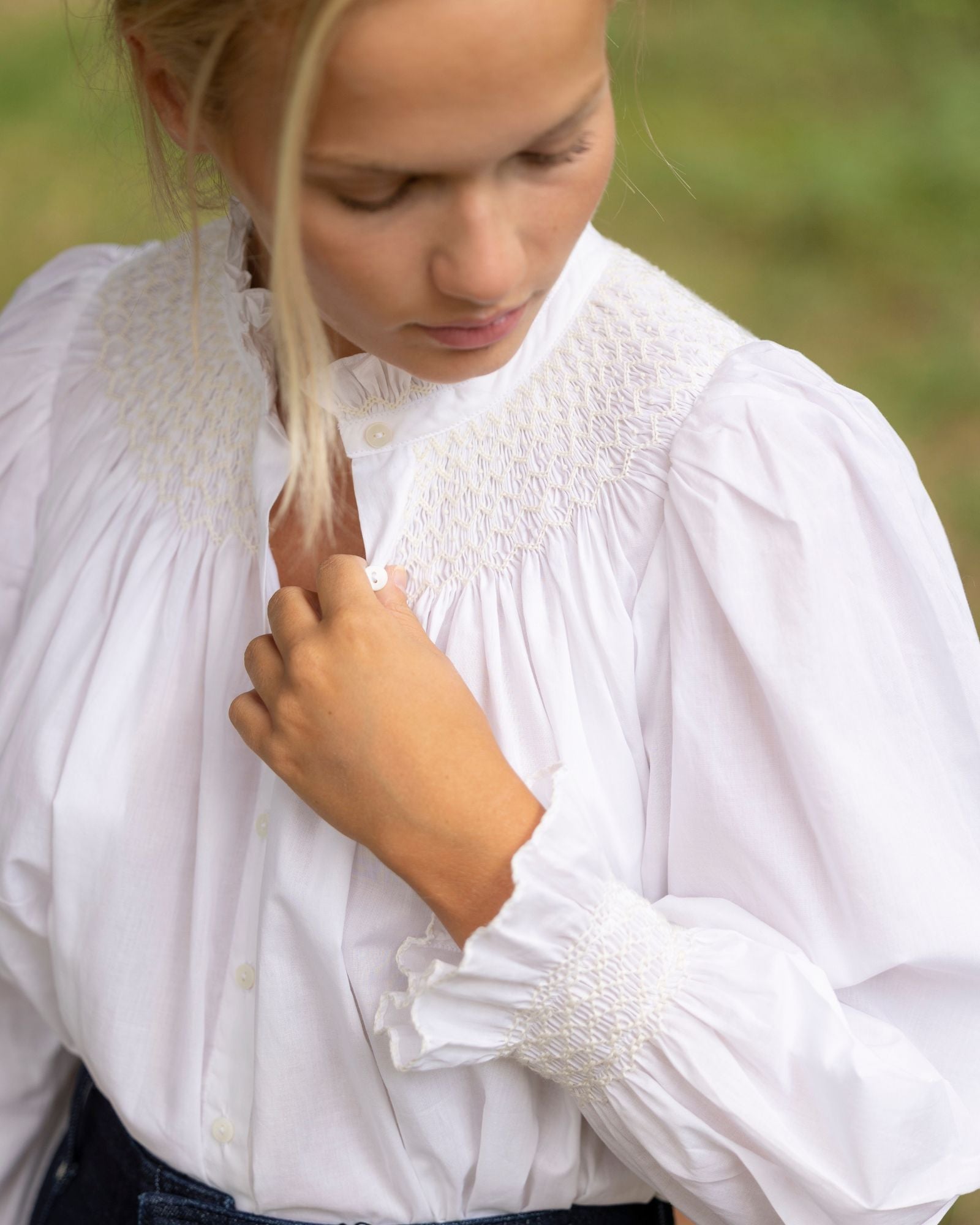 Scholl Blouse Ivory Hand Smocking