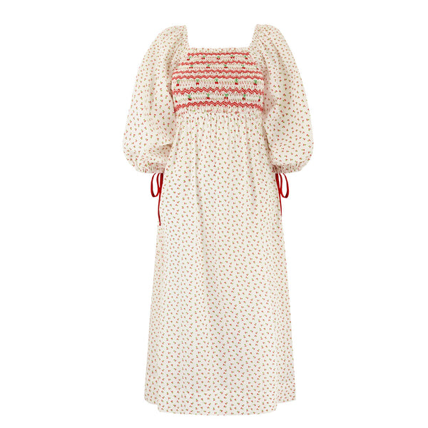 Josefine Butler Dress Bonne Maman Cotton with Cherry Bakewell Hand Smocking