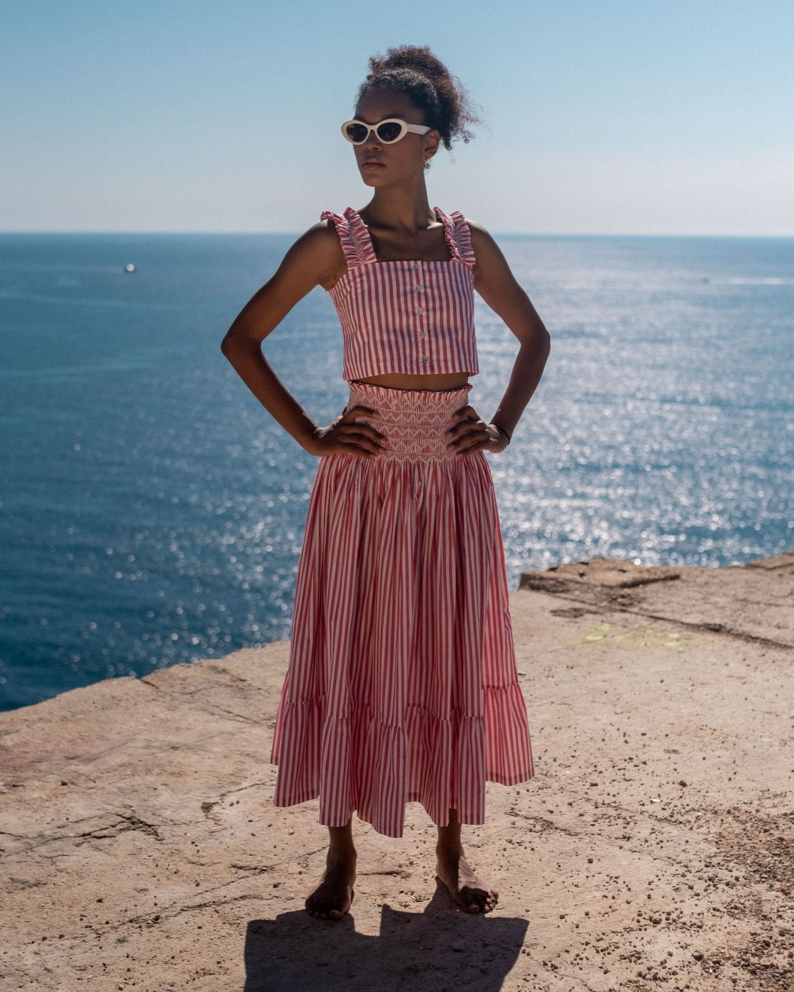 Sullivan Skirt Tomato Stripe with Chalk Hand Smocking
