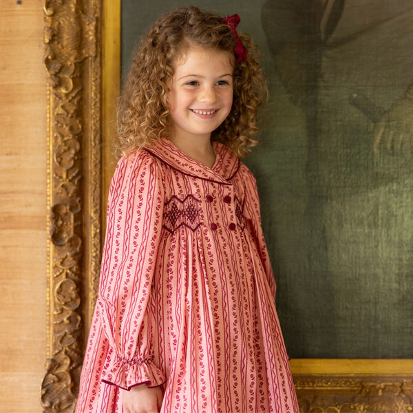 Margaret Thatcher Dress Mulberry Trellis with Diamonds and Rubies Hand Smocking