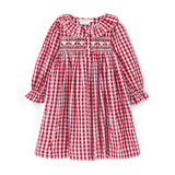Nightingale Girl's Dress Cranberry Gingham with Snow White Hand Smocking