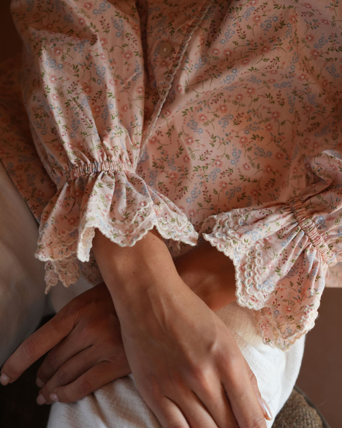 Bronte Blouse Spring Floral with Paperwhite Embroidery