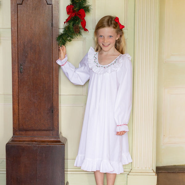 Cassat Girl's Dress Moonstone Cotton with Holly Hand Smocking