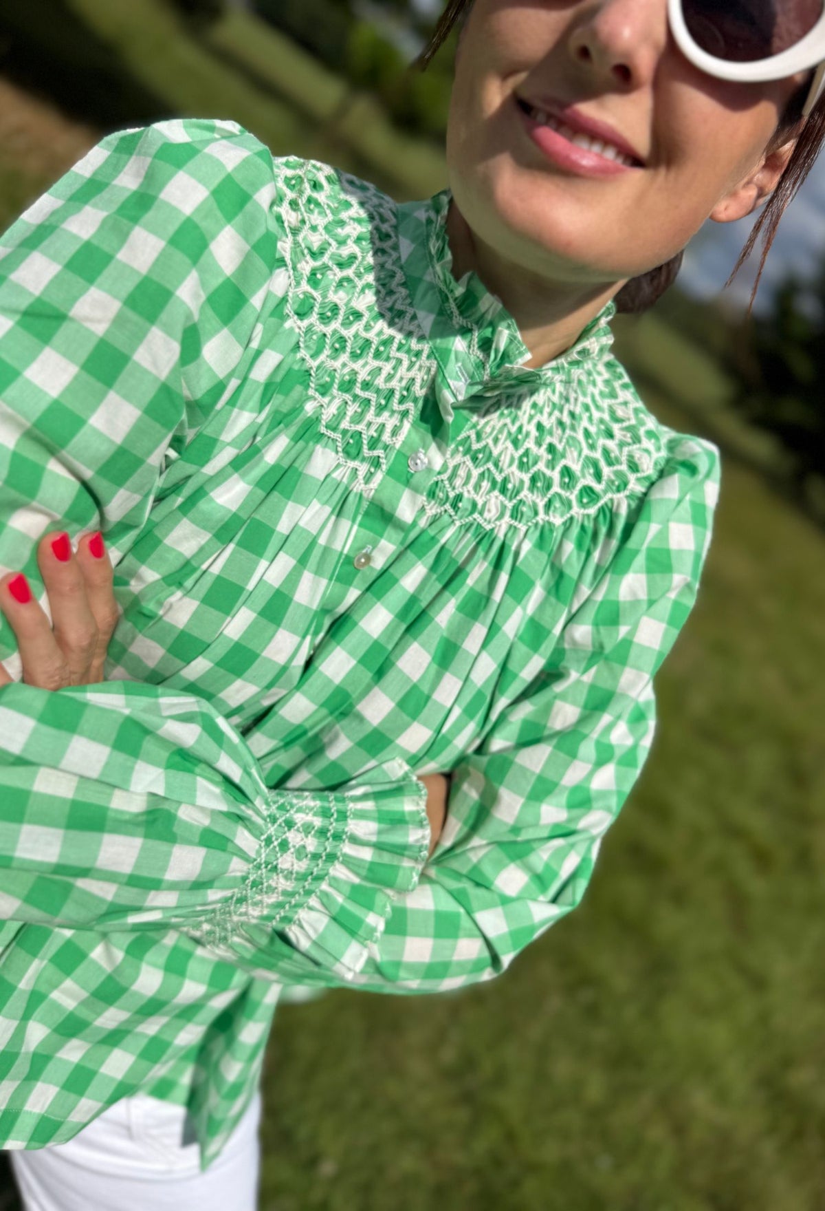 Scholl Blouse Green Apple Gingham with Sorbet Hand Smocking  Edition 43