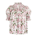 Scholl Short Sleeve Blouse with Generous Gardener Hand Smocking Made with Liberty Carmine Rose Pink Edition 41