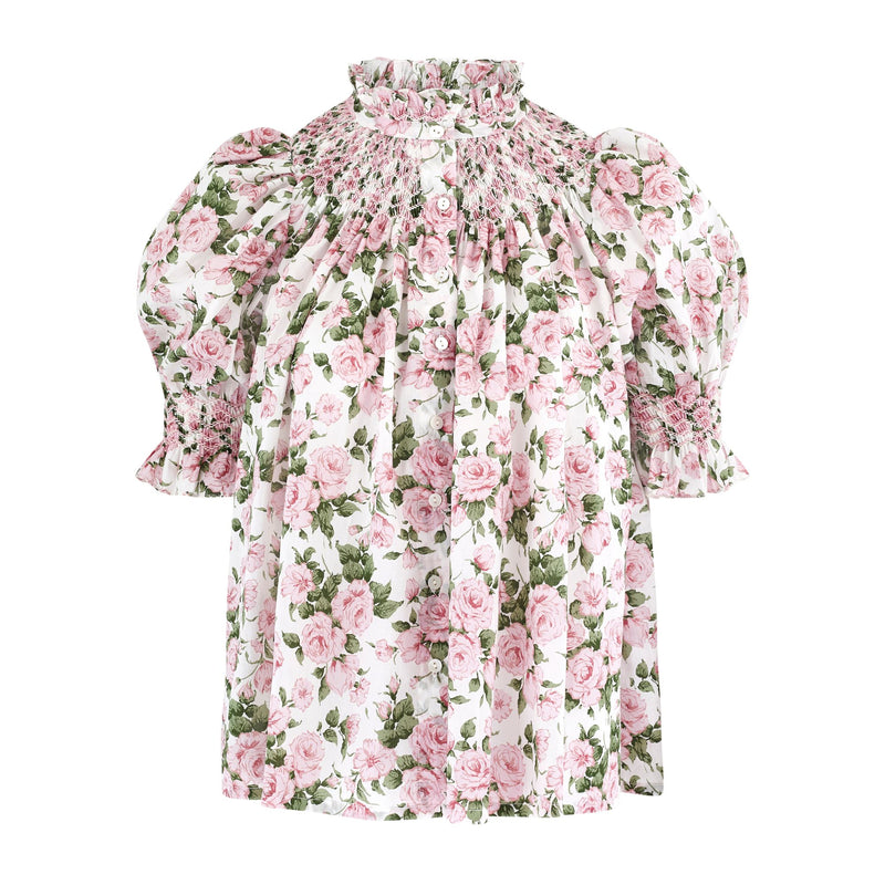 Scholl Short Sleeve Blouse with Generous Gardener Hand Smocking Made with Liberty Carmine Rose Pink Edition 41