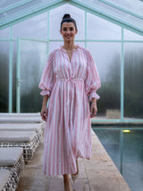 Aloha Wanderwell Dress Powder Pink Stripe with Scarlet Hand Smocking
