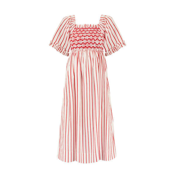 Josefine Butler Dress Aquafresh Stripe with Big Apple Hand Smocking