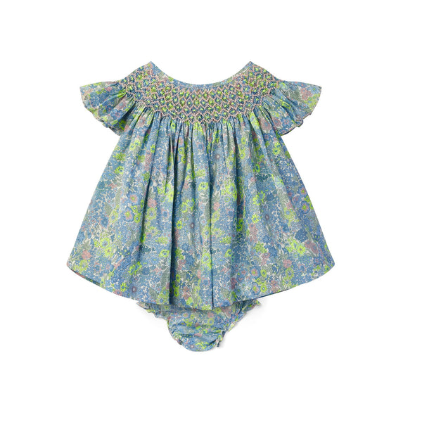 Coco Blouse & Bloomer Set with Rhubarb and Custard Hand Smocking Made With Liberty Margaret Annie Neon