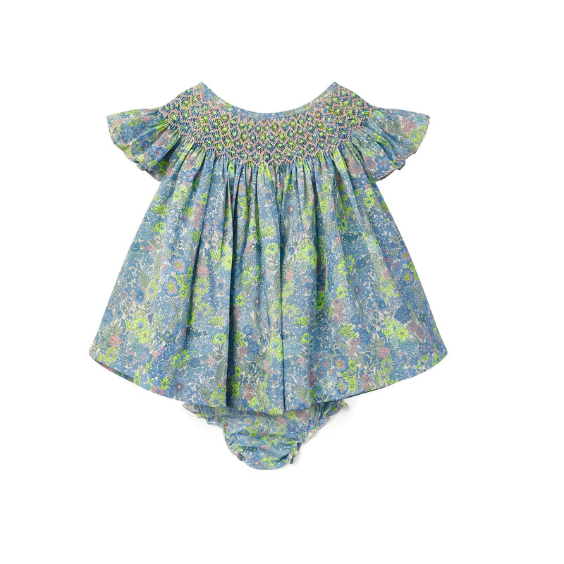 Coco Blouse & Bloomer Set with Rhubarb and Custard Hand Smocking Made With Liberty Margaret Annie Neon