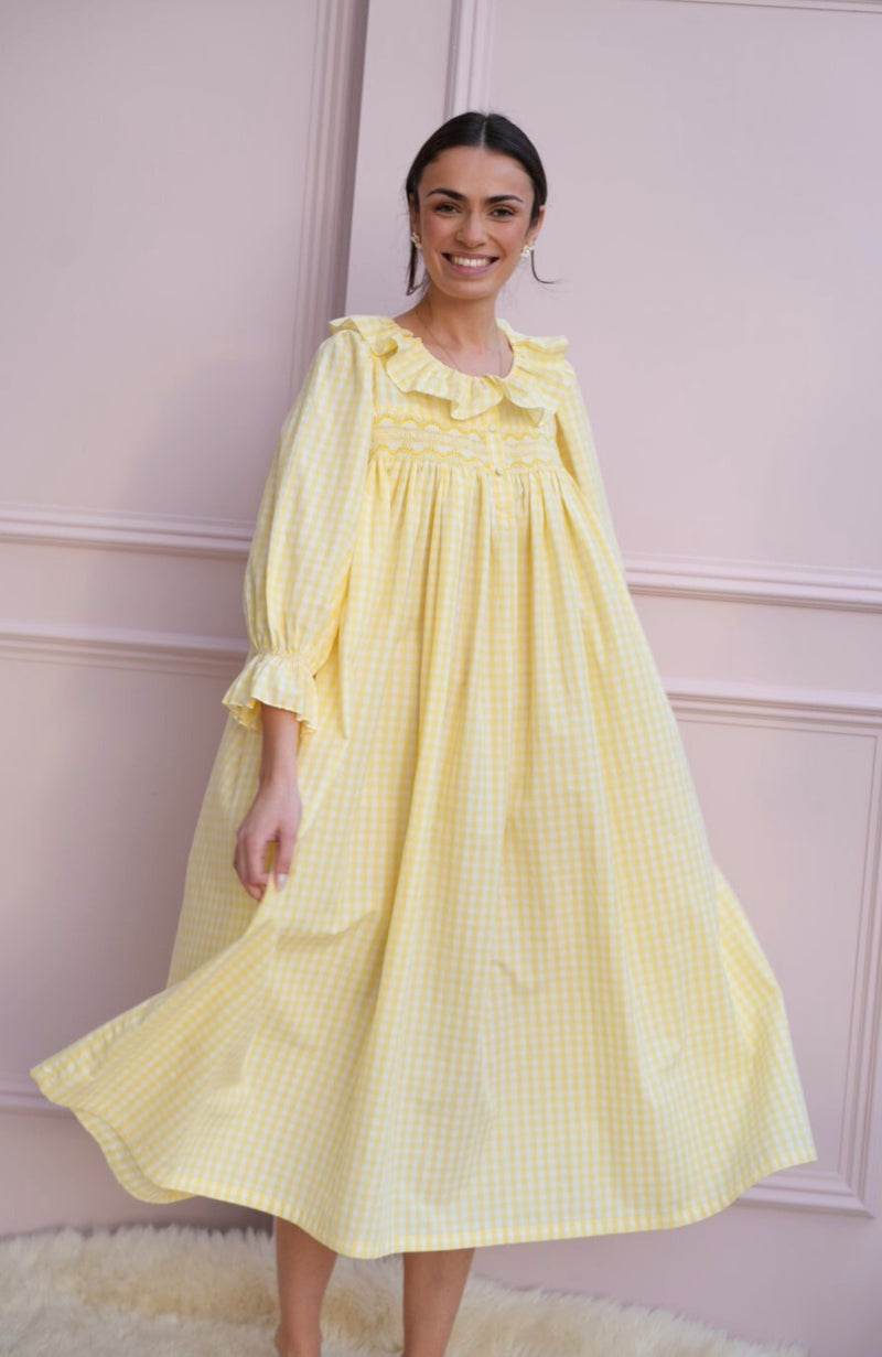 Nightingale Women's Dress Primrose Gingham with Daffodil Hand Smocking