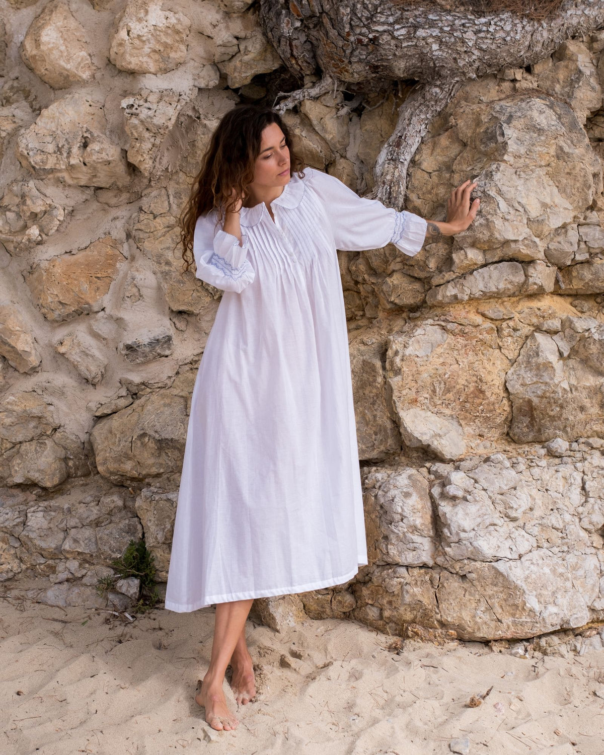 Bessie Coleman Dress Moonstone Cotton Cornflower Hand Smocking