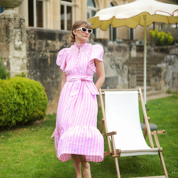 Colette Dress Raspberry Ripple Stripe with Sugar Babes Hand Smocking