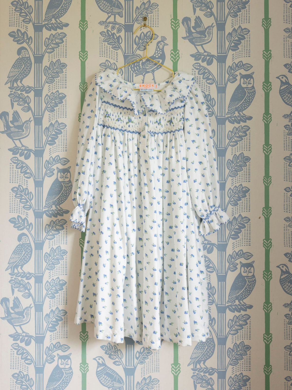 1-2 & 2-3y Nightingale Girl's Dress Blueberry Brushed Cotton with Blueberry Hand Smocking