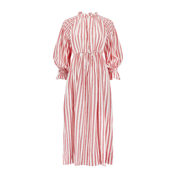 Aloha Wanderwell Dress London Bus Stripe with Milk Hand Smocking