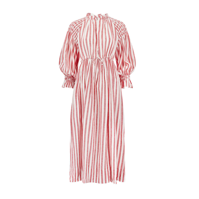 Aloha Wanderwell Dress London Bus Stripe with Milk Hand Smocking