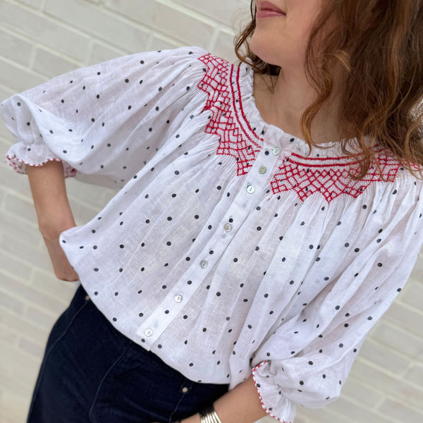 Cleopatra Blouse Domino Spots with Hot Lips Hand Smocking Edition 23