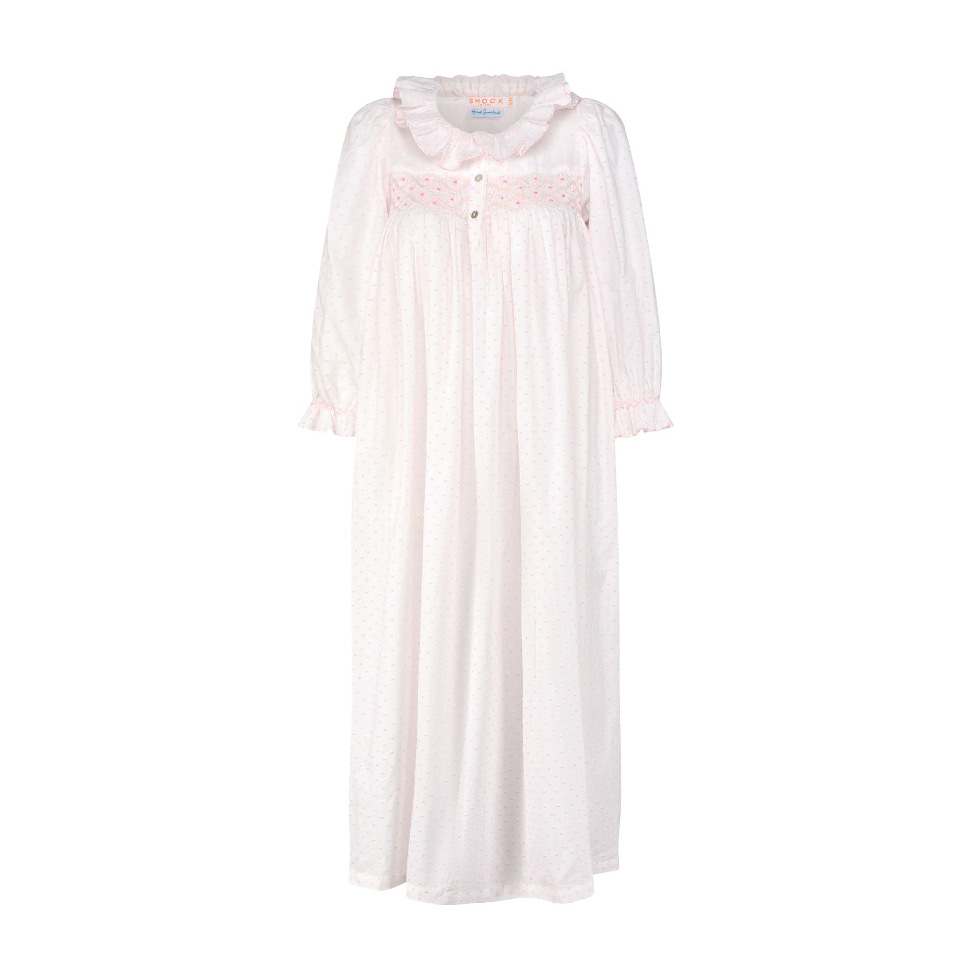 Nightingale Women's Dress Powder Puff Plumetti with Marshmallow Hand Smocking