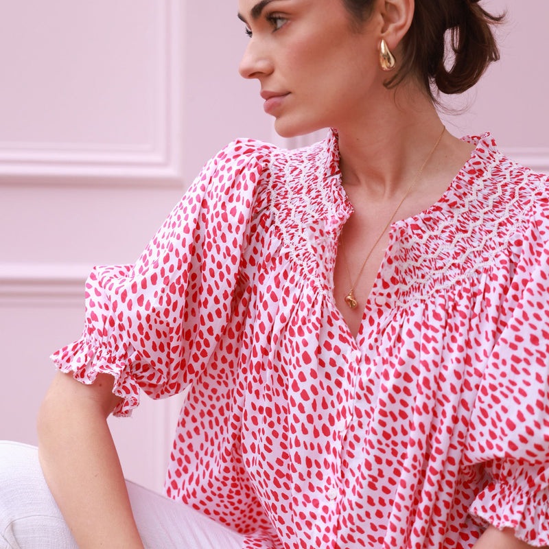 Cleopatra Blouse Pink Panther Cotton with Milkshake Hand Smocking Edition 36