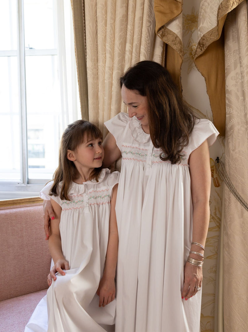 Memo Press x Smock London Girls Nightingale Dress with Climbing Rose Hand Smocking