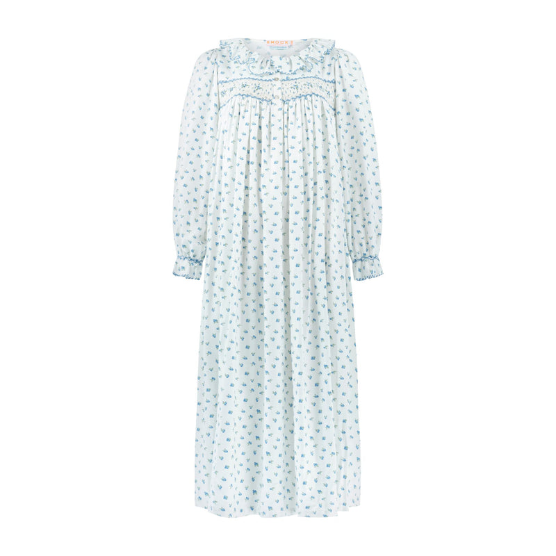 Women's Nightingale Dress Blueberry Brushed Cotton with Blueberry Hand Smocking