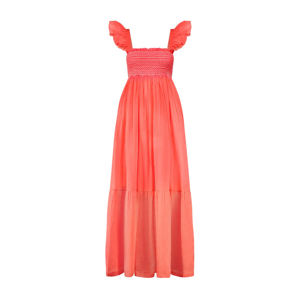 The Wallis Simpson Dress Coral Dreams Organdie with Chantilly Hand Smocking