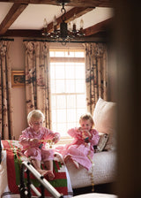 Samantha Varvel x Smock London Lilly Parr Pyjamas Gingerbread Stripes with Snow Trim and Hand Smocking