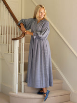 Aloha Wanderwell Dress Navy Houndstooth with Blackberry Hand Smocking