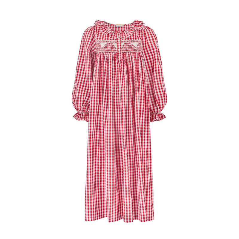 Nightingale Women's Dress Cranberry Gingham with Snow White Hand Smocking