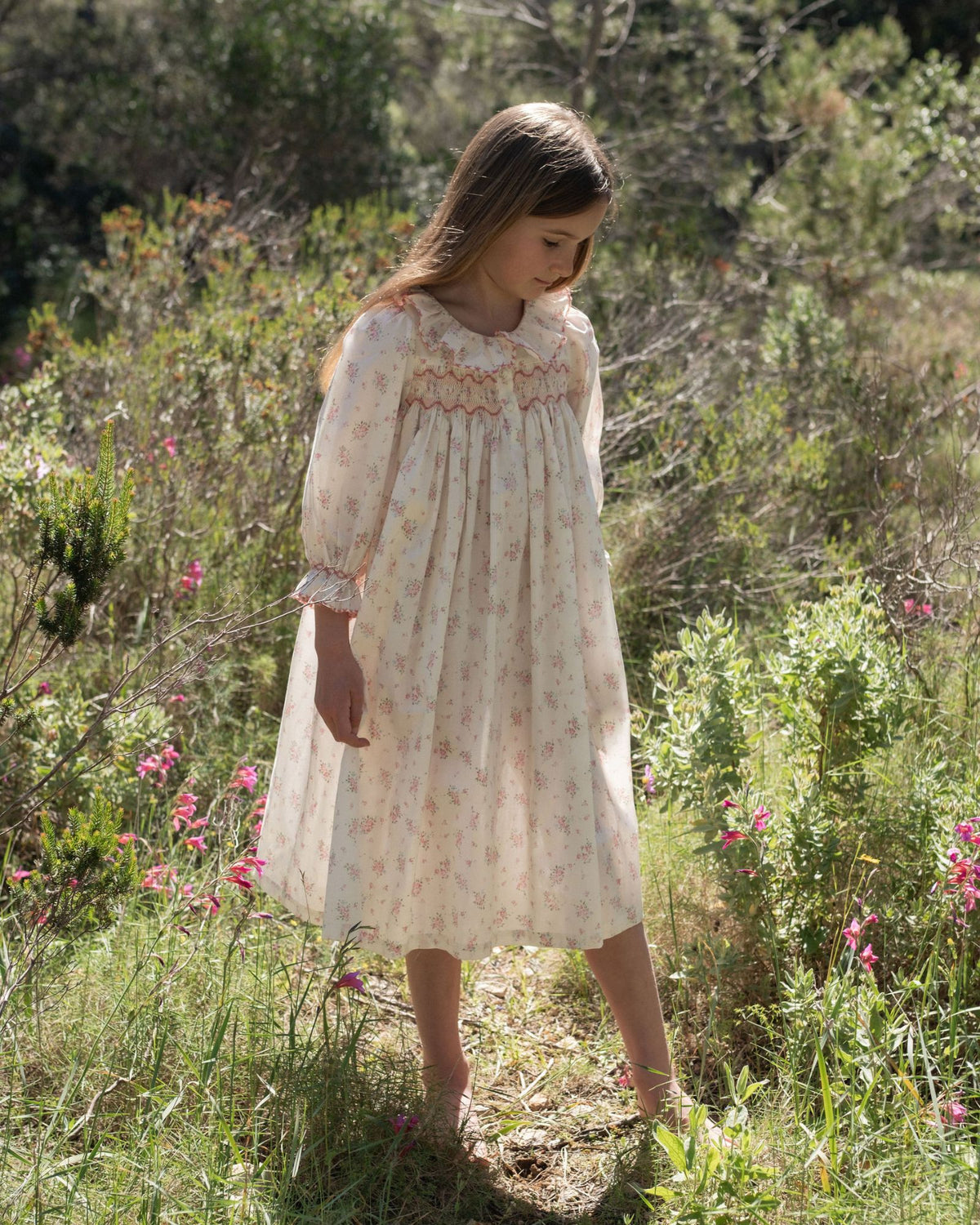 Nightingale Dress Rosebud Chintz Peony Hand Smocking