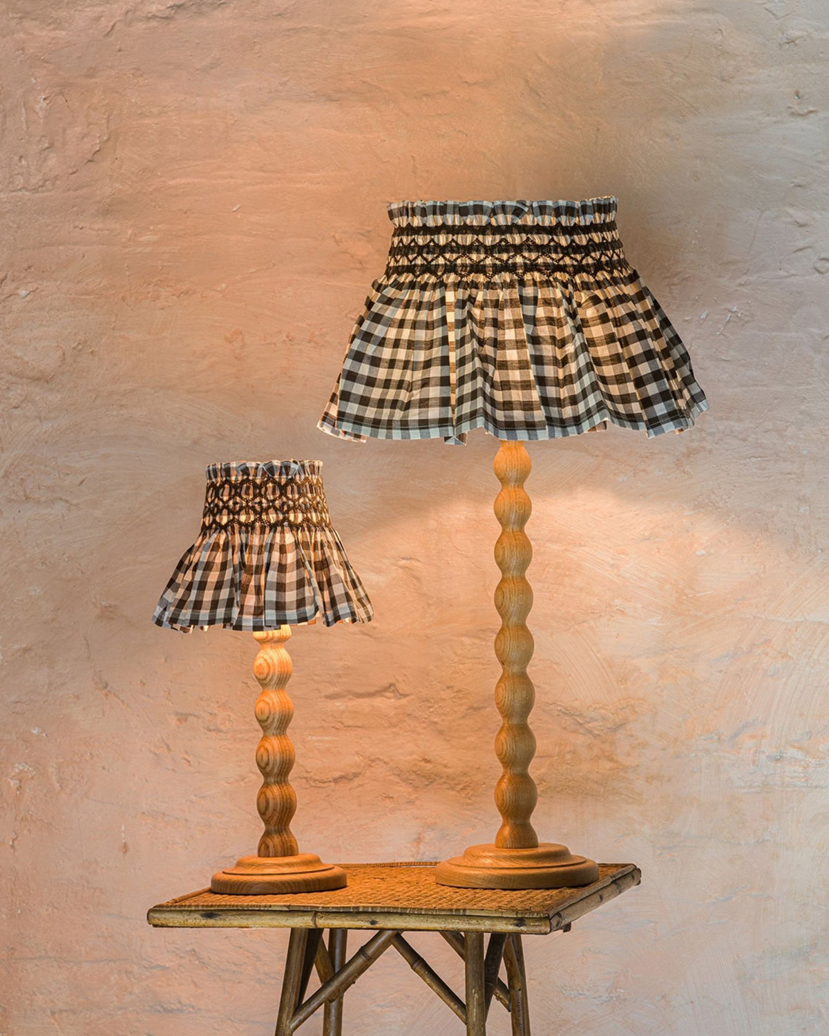Edit58 x Smock London Elsie Lampshade Chocolate Check with Cocoa Nib Hand Smocking